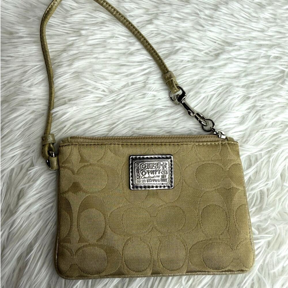 COACH Poppy Tan Signature Canvas Wristlet